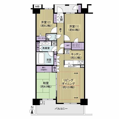Floor plan. 3LDK, Price 32,500,000 yen, Footprint 75.6 sq m , Balcony area 10.76 sq m