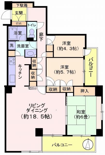 Floor plan. 3LDK, Price 24,900,000 yen, Occupied area 89.67 sq m , Balcony area 11.71 sq m