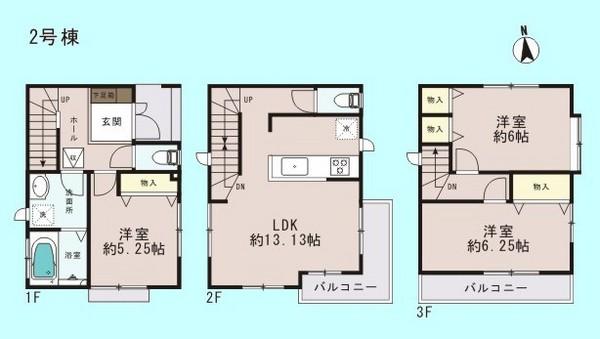 Floor plan. (Building 2), Price 40,800,000 yen, 3LDK, Land area 61.28 sq m , Building area 81.55 sq m
