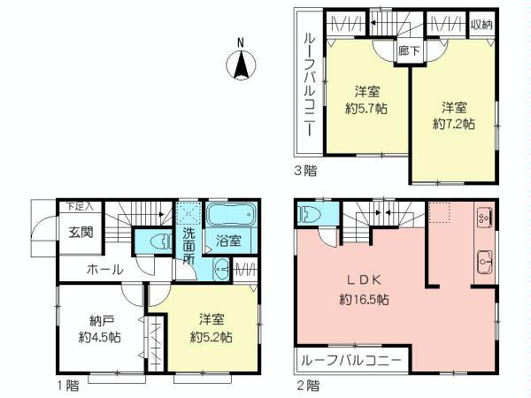 Floor plan. (1 Building), Price 36,800,000 yen, 3LDK+S, Land area 70.14 sq m , Building area 93.56 sq m