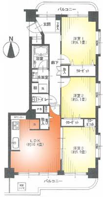 Floor plan. 3LDK, Price 29,900,000 yen, Occupied area 64.78 sq m , Balcony area 12.08 sq m
