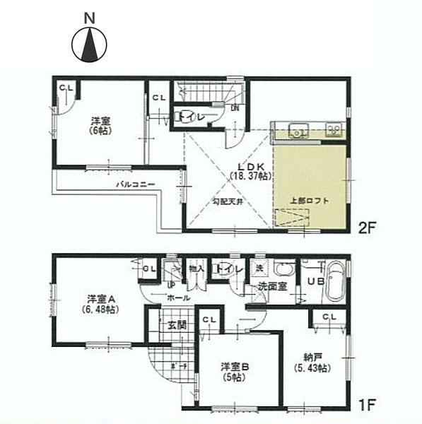 Floor plan. (A Building), Price 42,800,000 yen, 3LDK+S, Land area 74.93 sq m , Building area 89.5 sq m