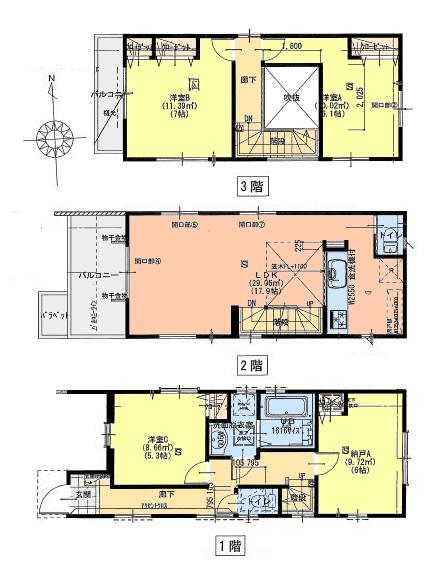 Floor plan. (E Building), Price 41,800,000 yen, 4LDK, Land area 72.06 sq m , Building area 101.33 sq m