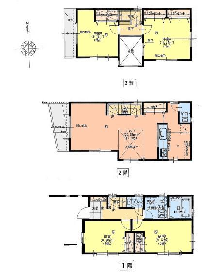 Floor plan. (C Building), Price 43,800,000 yen, 4LDK, Land area 71.58 sq m , Building area 107.1 sq m
