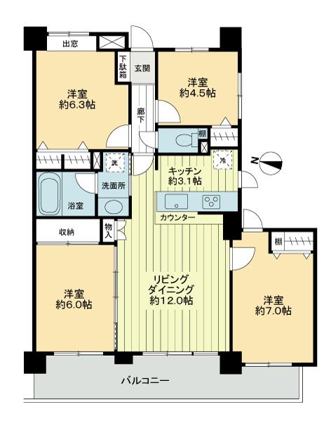 Floor plan. 4LDK, Price 45,800,000 yen, Occupied area 80.61 sq m , Balcony area 15.14 sq m 4LDK