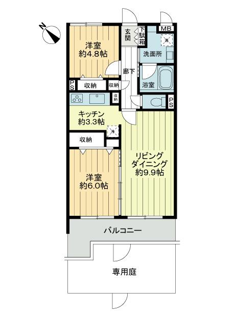 Floor plan. 2LDK, Price 19,800,000 yen, Occupied area 56.56 sq m , Balcony area 7.56 sq m movable partition