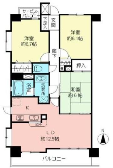 Floor plan. 3LDK, Price 27,400,000 yen, Occupied area 75.87 sq m , Balcony area 9 sq m