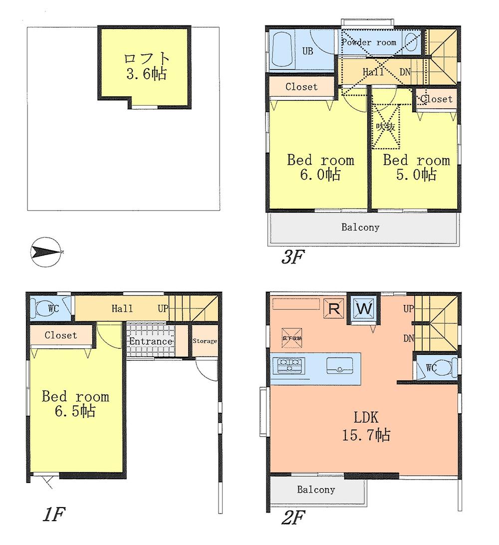 Floor plan. (A Building), Price 33,958,000 yen, 3LDK, Land area 50.02 sq m , Building area 87.19 sq m