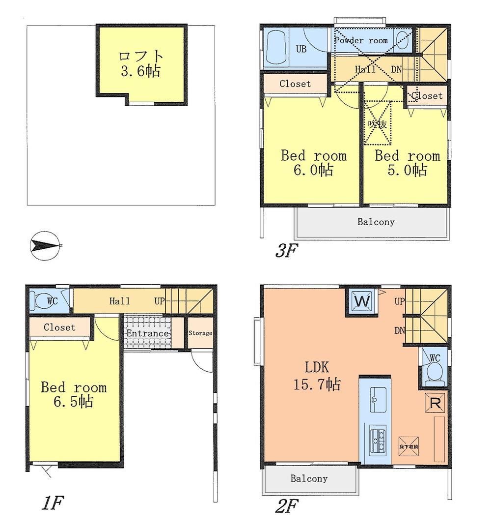 Floor plan. (B Building), Price 33,958,000 yen, 3LDK, Land area 50.03 sq m , Building area 87.19 sq m
