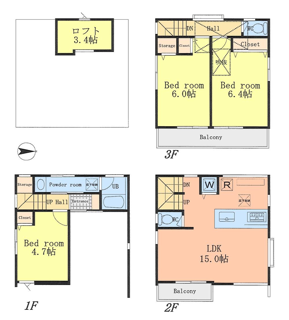 Floor plan. (C Building), Price 32,958,000 yen, 3LDK, Land area 47.24 sq m , Building area 83.41 sq m