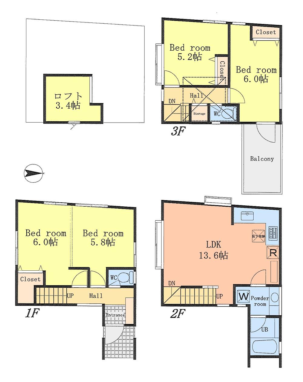 Floor plan. (D Building), Price 33,958,000 yen, 4LDK, Land area 58.12 sq m , Building area 83.89 sq m