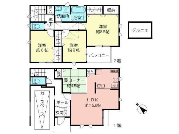 Floor plan. (Building 2), Price 47,800,000 yen, 3LDK+S, Land area 89.73 sq m , Building area 115.92 sq m