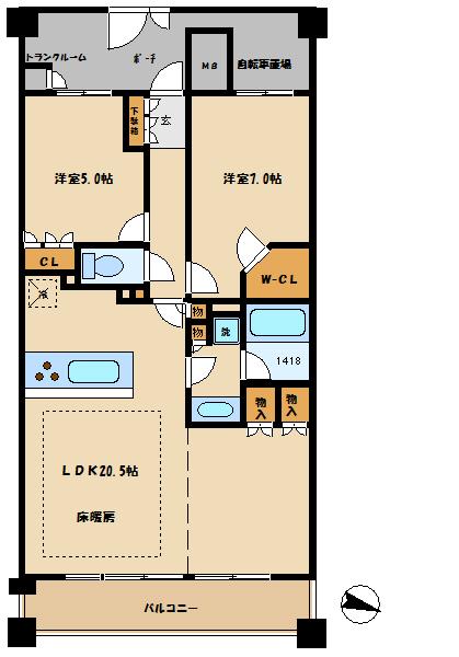 Floor plan. 3LDK, Price 41,800,000 yen, Occupied area 70.65 sq m , Balcony area 13.2 sq m