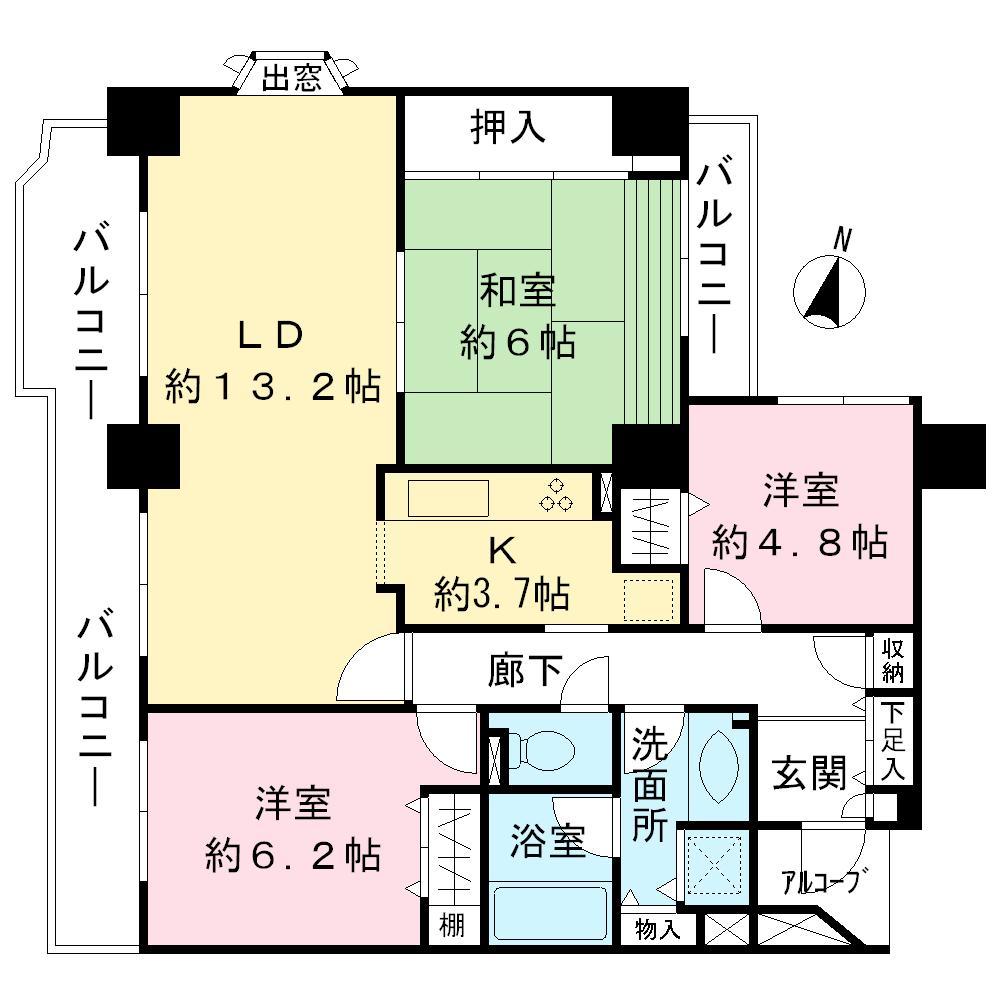 Floor plan. 3LDK, Price 36,800,000 yen, Footprint 80.7 sq m , Balcony area 14.13 sq m