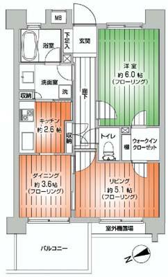 Floor plan. 2DK, Price 26,900,000 yen, Footprint 43.5 sq m , Washroom from the balcony area 6 sq m kitchen, living, You can move from Western-style to a walk-in closet