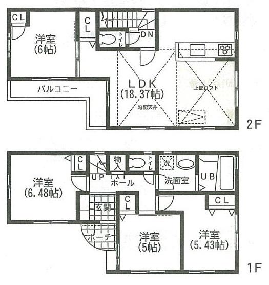 Floor plan. (C section), Price 42,800,000 yen, 4LDK, Land area 77.32 sq m , Building area 91.27 sq m