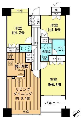 Floor plan. 3LDK, Price 34,800,000 yen, Footprint 69.2 sq m , Balcony area 4.86 sq m