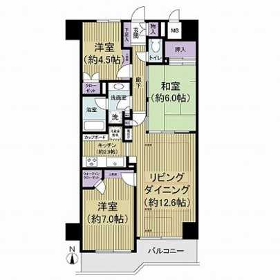 Floor plan. ● high-rise 12th floor ● south-facing ● sunny ● view good