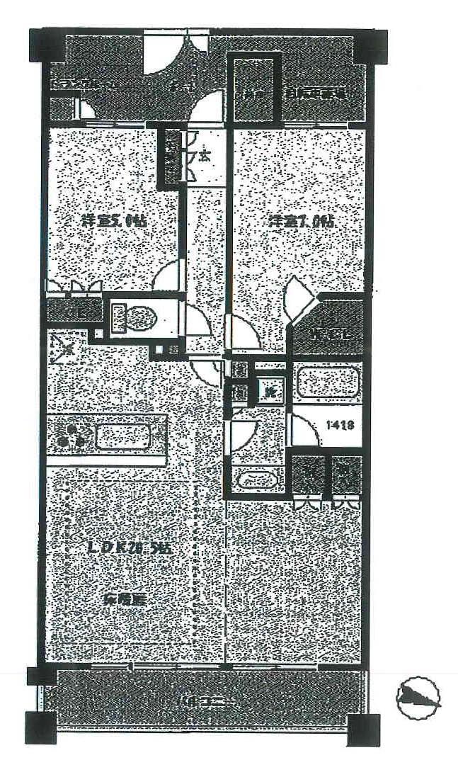 Floor plan. 2LDK, Price 41,800,000 yen, Occupied area 70.65 sq m , Balcony area 13.2 sq m