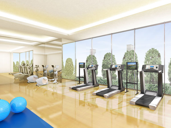 Shared facilities.  [Fitness help to lack of exercise eliminate and health management] On the first floor with a view of the trees in the garden, It was provided with a fitness room with a variety of training machine. In open space that plenty of light enters, Eliminate the lack of exercise writing a pleasant sweat. Also helps the health management of the family. (Rendering)