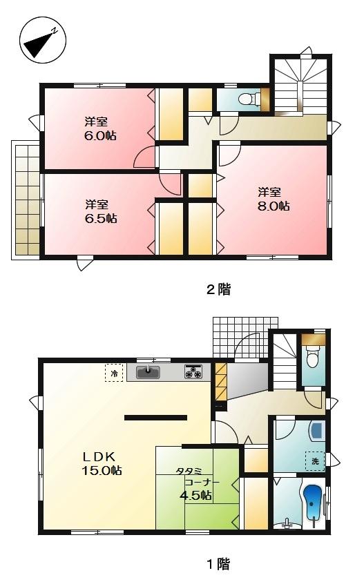 Floor plan. (Building 2), Price 46,800,000 yen, 3LDK+S, Land area 105.54 sq m , Building area 102.68 sq m