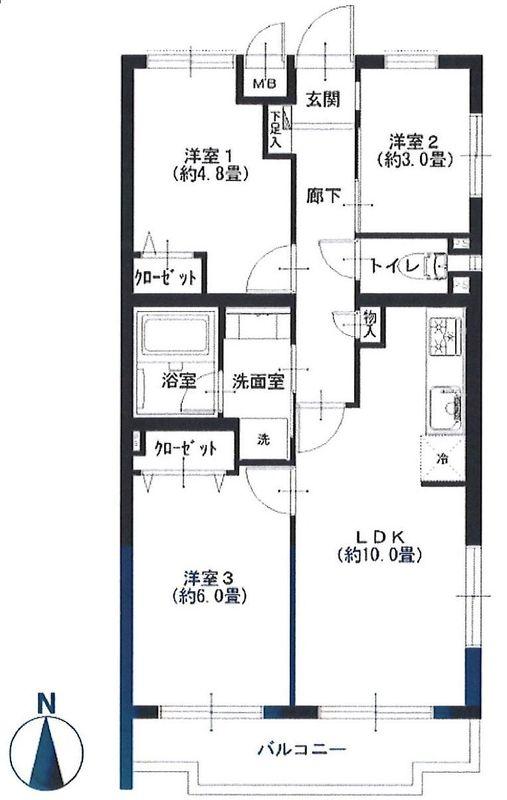 Floor plan. 3LDK, Price 25,900,000 yen, Occupied area 55.04 sq m , Balcony area 6 sq m floor plan