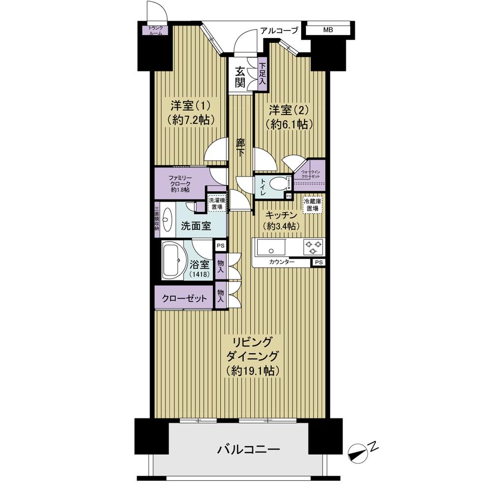 Floor plan. 2LDK + S (storeroom), Price 36.5 million yen, Footprint 80.7 sq m , Balcony area 12.4 sq m floor plan