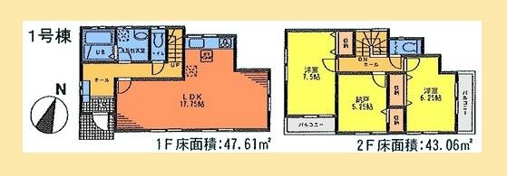 Floor plan. (1 Building), Price 36,800,000 yen, 3LDK, Land area 100.38 sq m , Building area 90.67 sq m