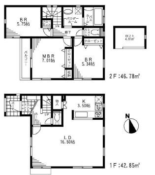Floor plan. (7 Building), Price 42,800,000 yen, 3LDK, Land area 78.05 sq m , Building area 89.63 sq m