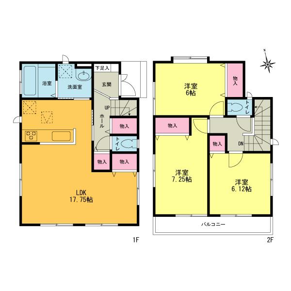 Floor plan. 49,800,000 yen, 3LDK, Land area 85.74 sq m , Building area 90.04 sq m