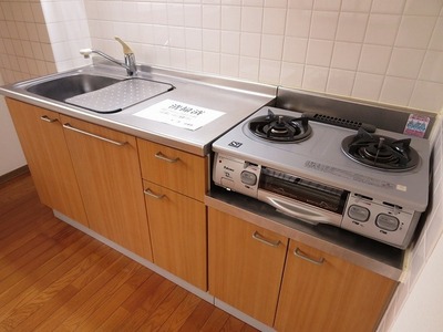 Kitchen. Convenient two-burner gas stove installed already