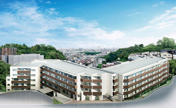 Buildings and facilities. On top of the Hiyoshi of hill, Under the big sky. Dignified sense of scale of all 99 House worthy of its location. (Exterior - Rendering  ※ Based on the design drawings of the planning stage, View photos (which wanted the north than the equivalent first floor local / In fact a somewhat different in the July 2011 shooting) those CG synthesis. View is not intended to be guaranteed over the future)