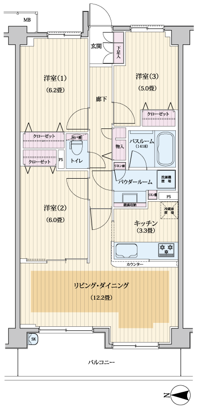 Floor: 3LDK, occupied area: 72.33 sq m, price: 36 million yen, currently on sale