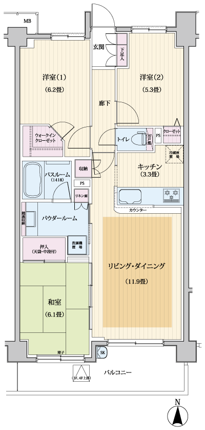 Floor: 3LDK + Wic, the occupied area: 72.33 sq m, price: 37 million yen, currently on sale