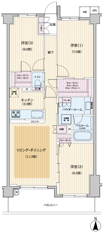 Floor: 3LDK + 2Wic, occupied area: 77.29 sq m, price: 40 million yen, currently on sale