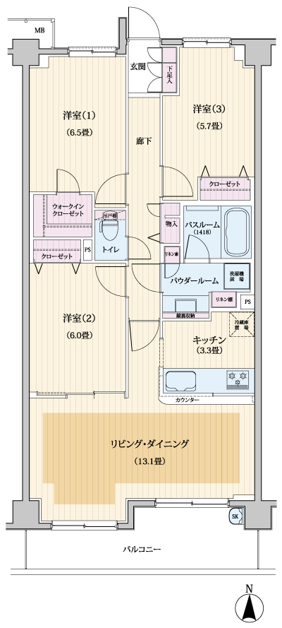 Floor: 3LDK + Wic, the occupied area: 77.29 sq m, Price: 39,500,000 yen, now on sale