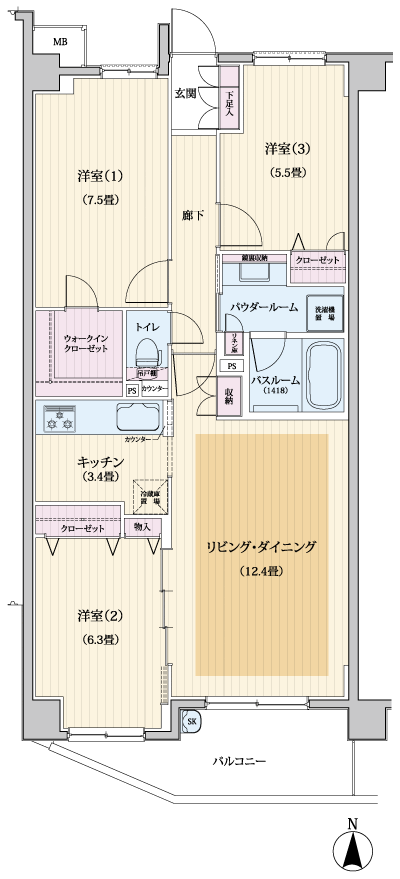 Floor: 3LDK + Wic, the occupied area: 77.29 sq m, Price: 34,300,000 yen ~ 39,700,000 yen, now on sale