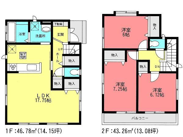 Floor plan. 51,800,000 yen, 3LDK, Land area 85.74 sq m , Good day in the building area 90.04 sq m south-facing. All room 6 quires more 3LDK.