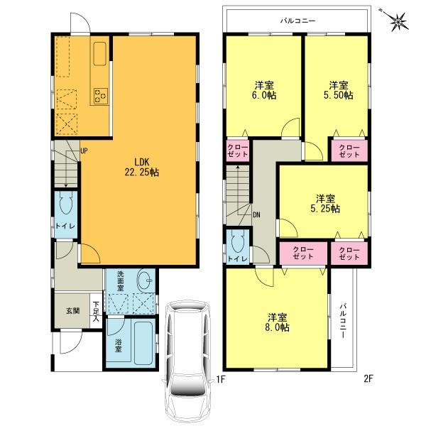 Floor plan. 45,800,000 yen, 4LDK, Land area 129.11 sq m , Building area 105.99 sq m counter kitchen LDK22.25 Pledge Master Bedroom 8 pledge