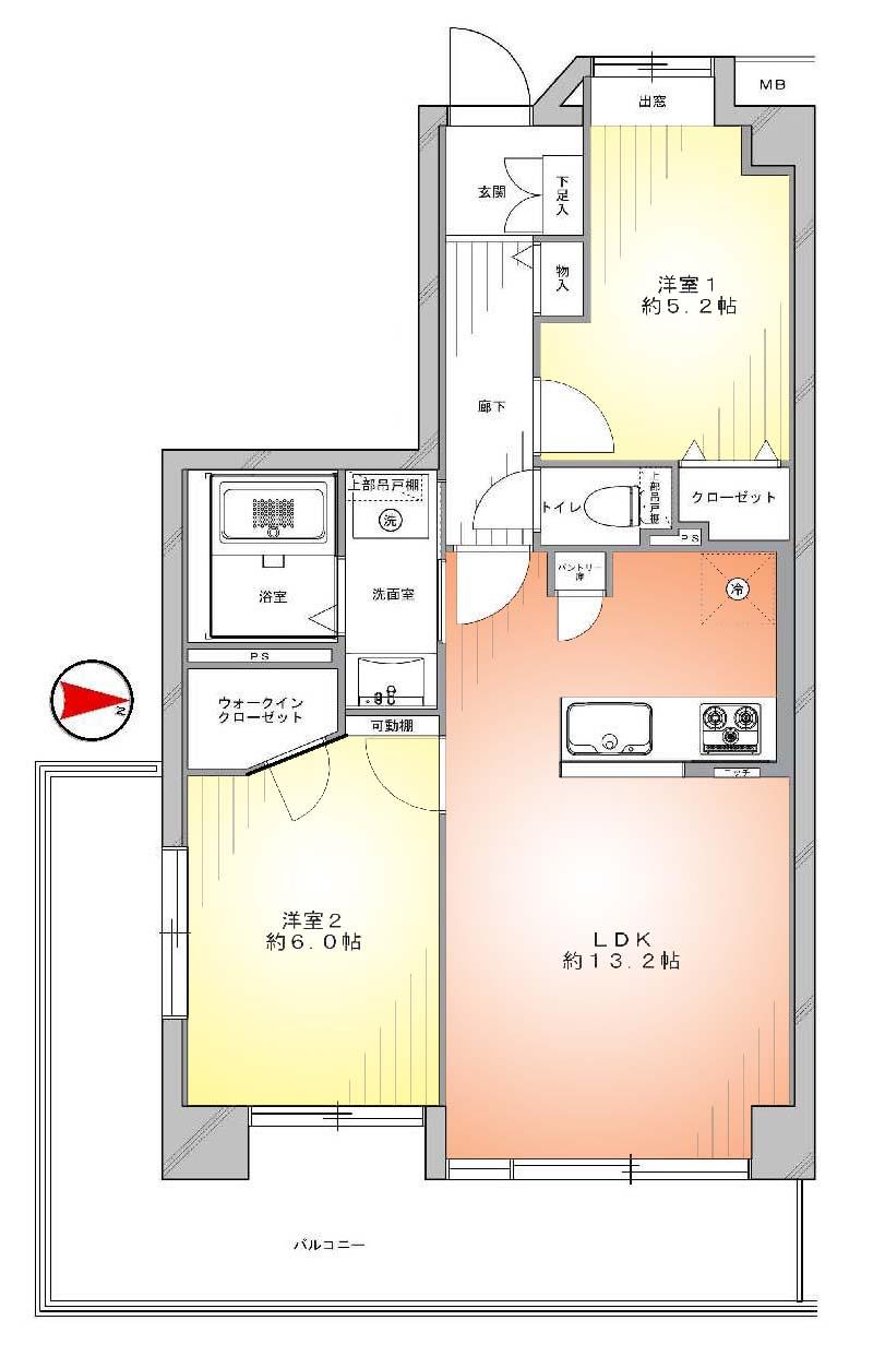 Floor plan. 2LDK, Price 25,800,000 yen, Occupied area 55.29 sq m , Balcony area 12.03 sq m