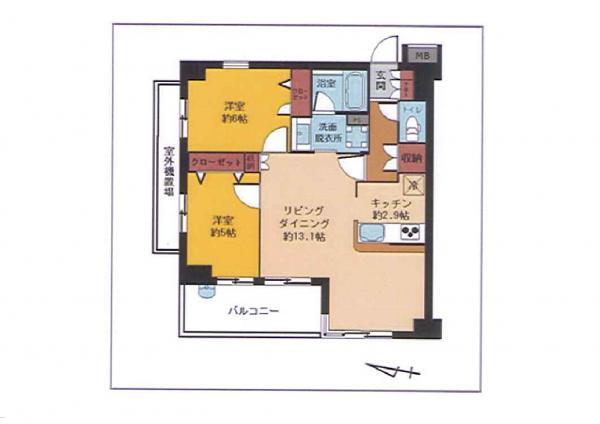 Floor plan. 2LDK, Price 34,500,000 yen, Occupied area 60.12 sq m , Balcony area 7.73 sq m