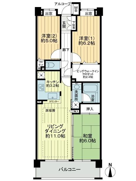 Floor plan. 3LDK, Price 40,600,000 yen, Occupied area 71.77 sq m , Balcony area 8.8 sq m