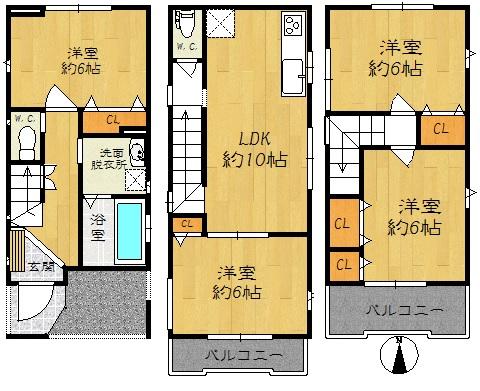 Floor plan. 36 million yen, 4LDK, Land area 54.41 sq m , 1F from the building area 91.45 sq m left ・ 2F ・ 3F