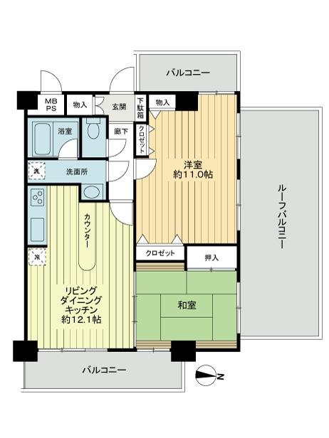 Floor plan. 2LDK, Price 23.8 million yen, Footprint 66.6 sq m , Balcony area 11.9 sq m