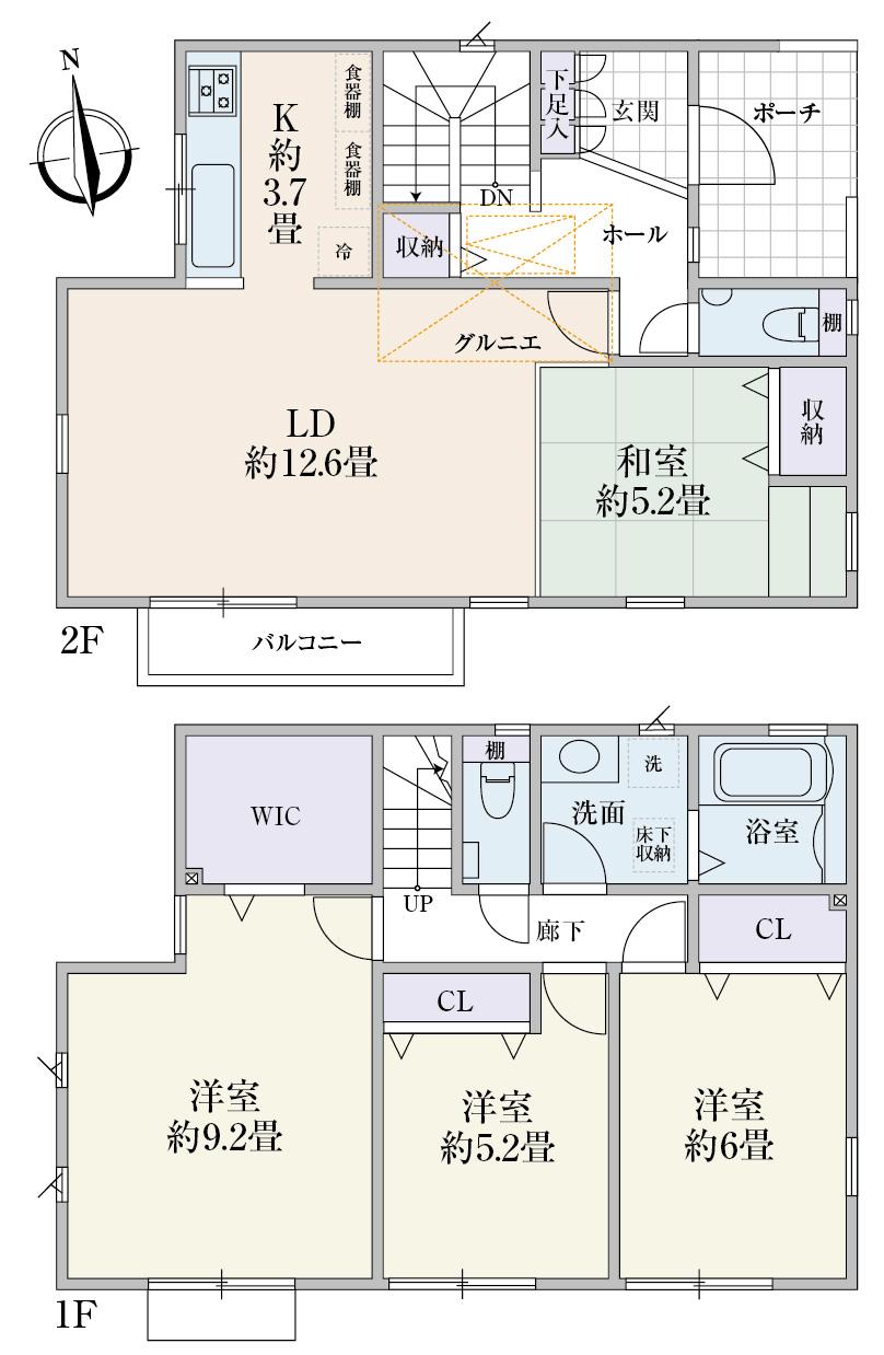 Floor plan. (Building 2), Price 61,800,000 yen, 3LDK, Land area 117.21 sq m , Building area 108.48 sq m
