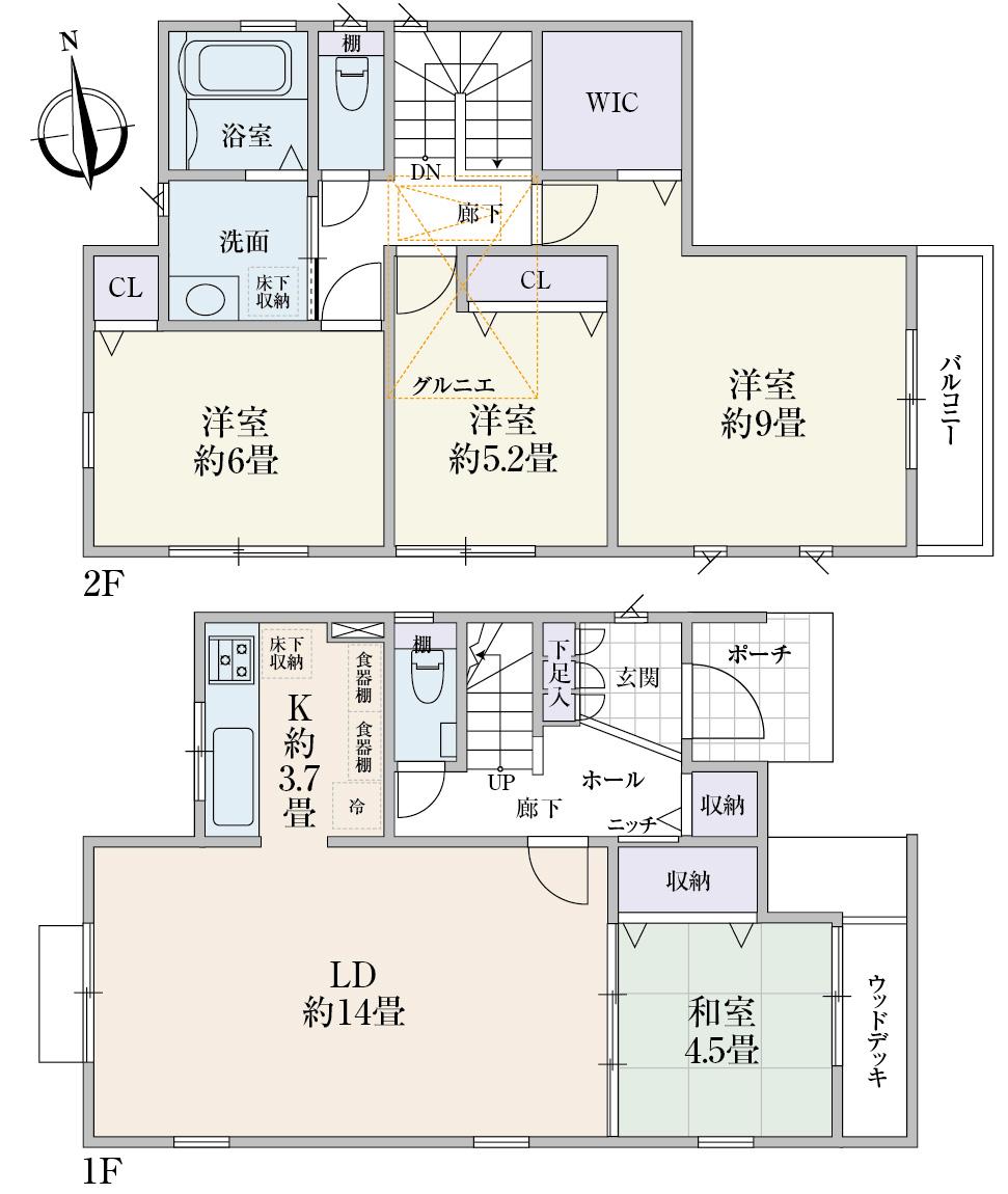 Floor plan. (3 Building), Price 62,800,000 yen, 4LDK, Land area 102.83 sq m , Building area 105.57 sq m