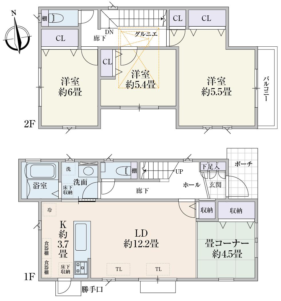 Floor plan. (5 Building), Price 61,800,000 yen, 3LDK, Land area 100.24 sq m , Building area 102.67 sq m