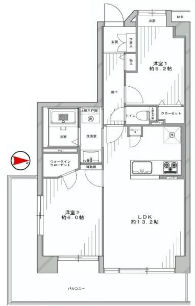 Floor plan. 2LDK, Price 25,800,000 yen, Occupied area 55.29 sq m , Balcony area 12.03 sq m