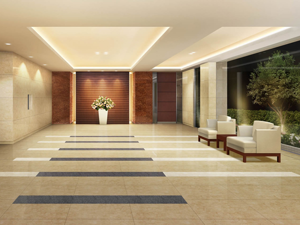 Buildings and facilities. Entrance Hall designed the hospitality of heart-themed gently with a soft lighting, Live person, Exquisitely greeted those who visit. (Breeze Square / Entrance Hall Rendering)