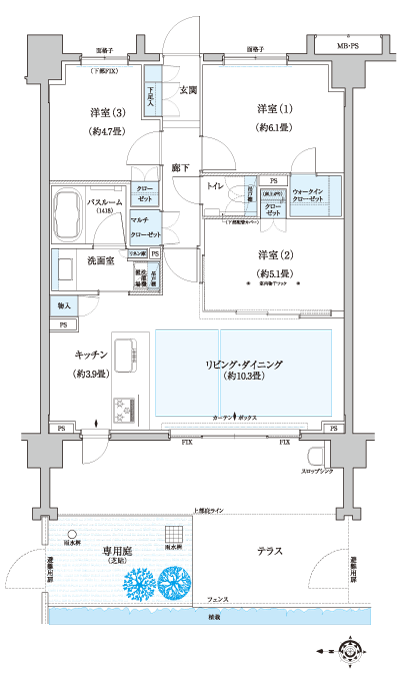 Floor: 3LDK + WIC + MC, occupied area: 66.43 sq m